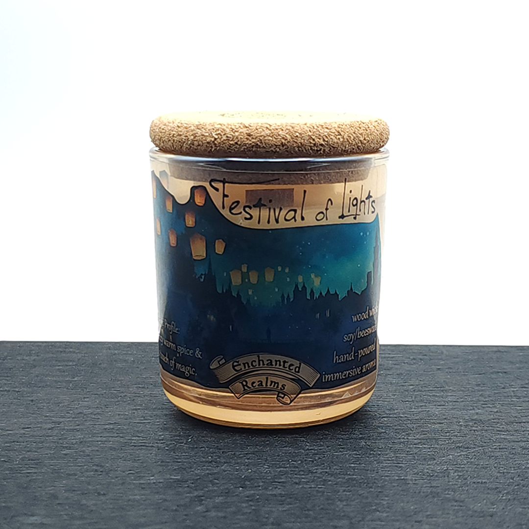 enchanted realms festival of lights fantasy scented candle small jar